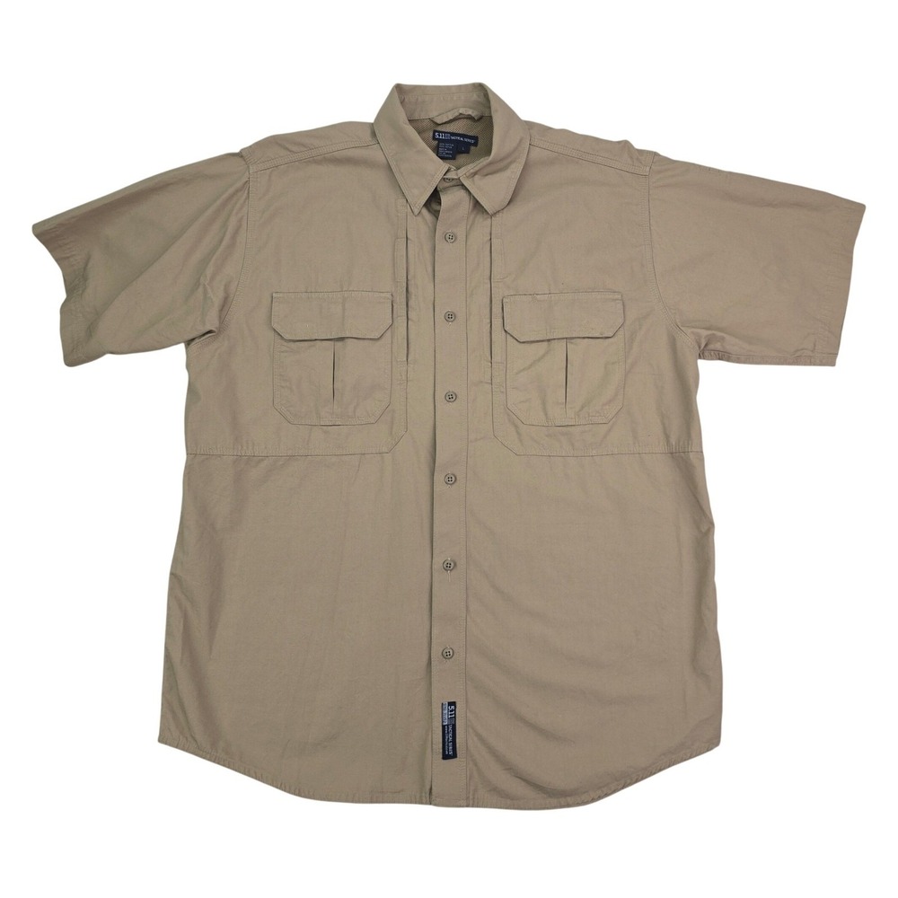 5.11 Tactical 71152 Shirt Mens L Khaki Canvas Short Sleeve Vented Work Utility